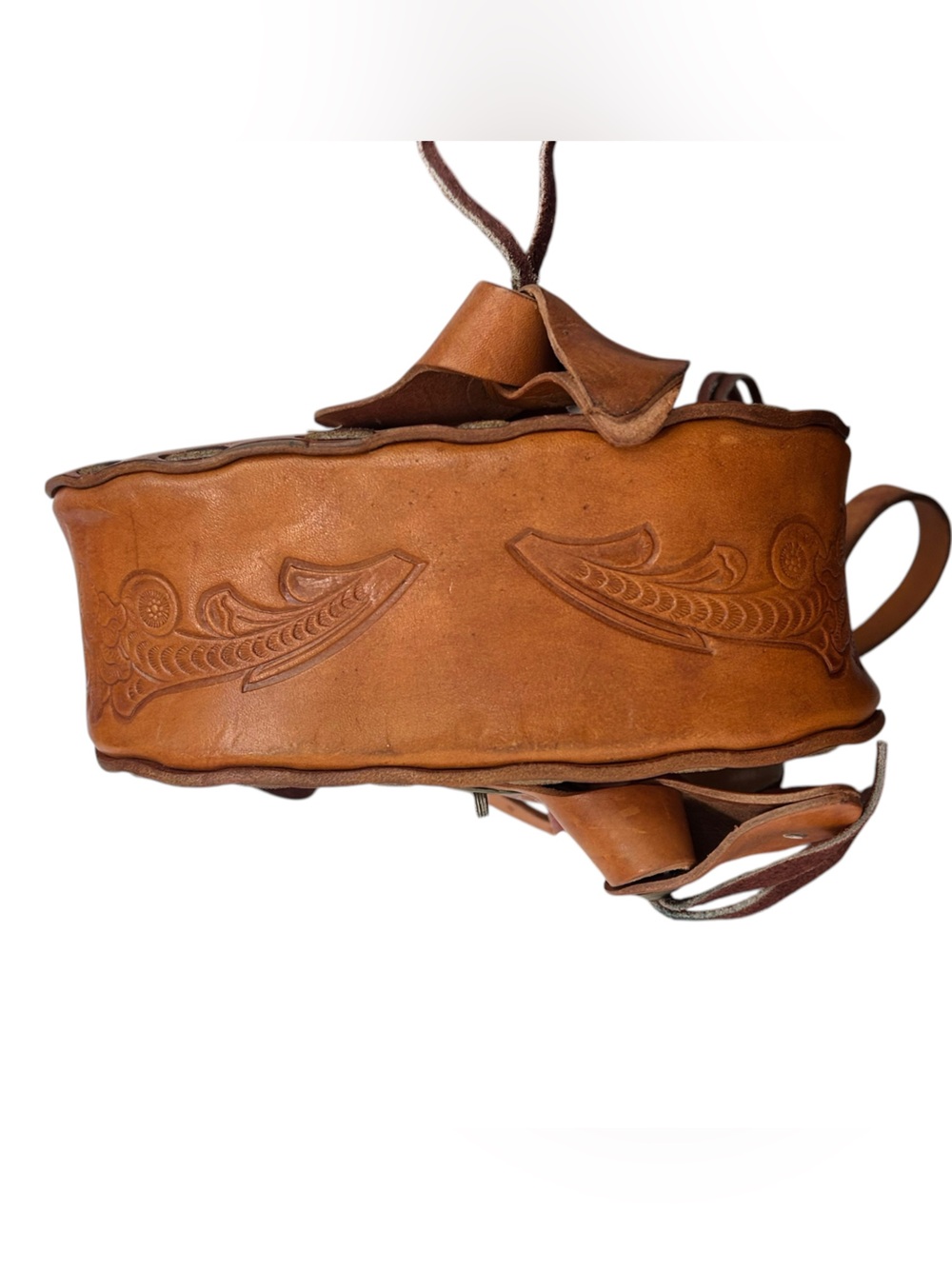 Horse Saddle Shoulder Bag Hand Tooled Brown Suede And Tan Leather Purse Vintage - Picture 10 of 16